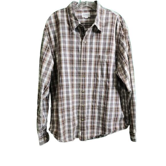 VINTAGE BKE 67 Mens Button Up Shirt Long Sleeve Size XL Brown White Plaid - Picture 1 of 4